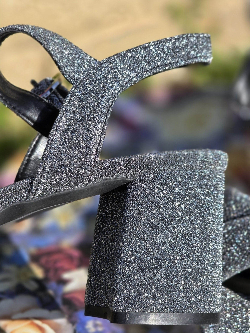 AEROSOLES Silver Glitter Ankle-Strap Block Heels - Picture 10 of 10